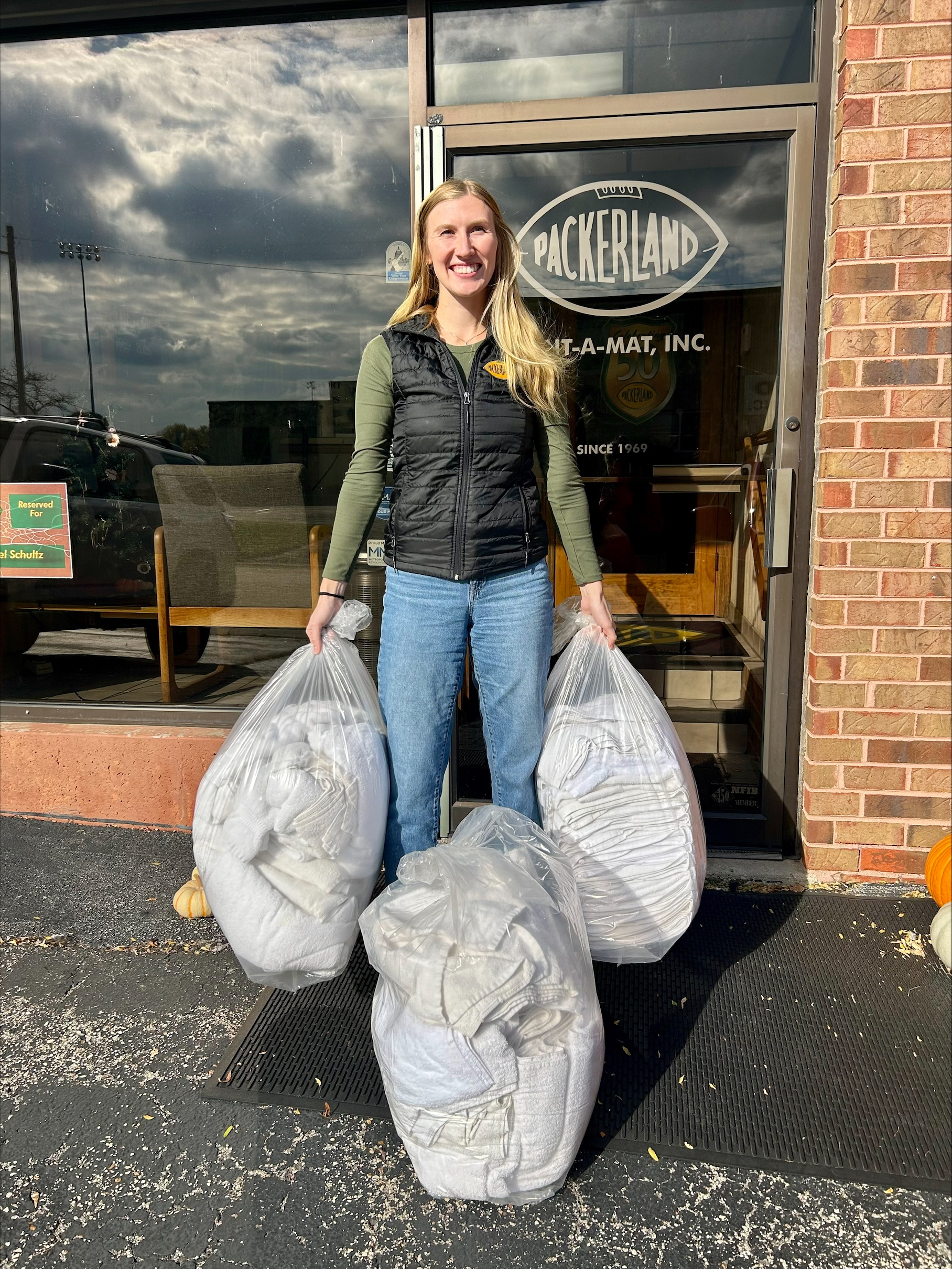 Packerland’s sustainability practices includes donating towels that are no longer usable for customers to the Wisconsin Humane Society.