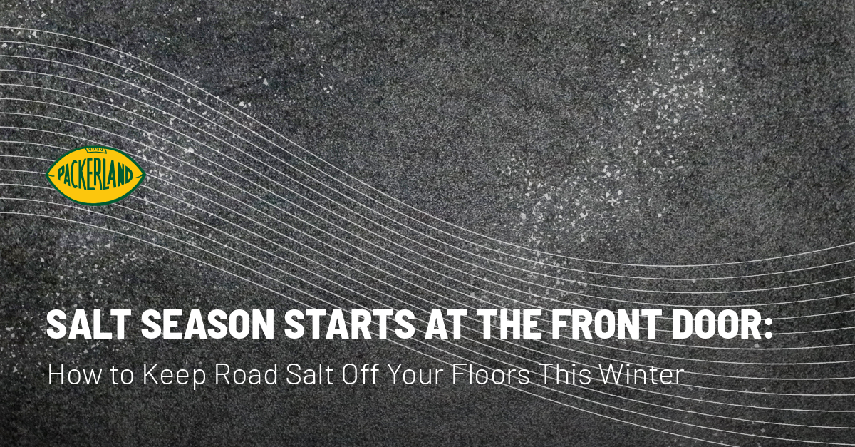 banner-A-mat-texture Blog post banner of a mat with salt on it that states: How Wisconsin businesses keep road salt off their floors this winter